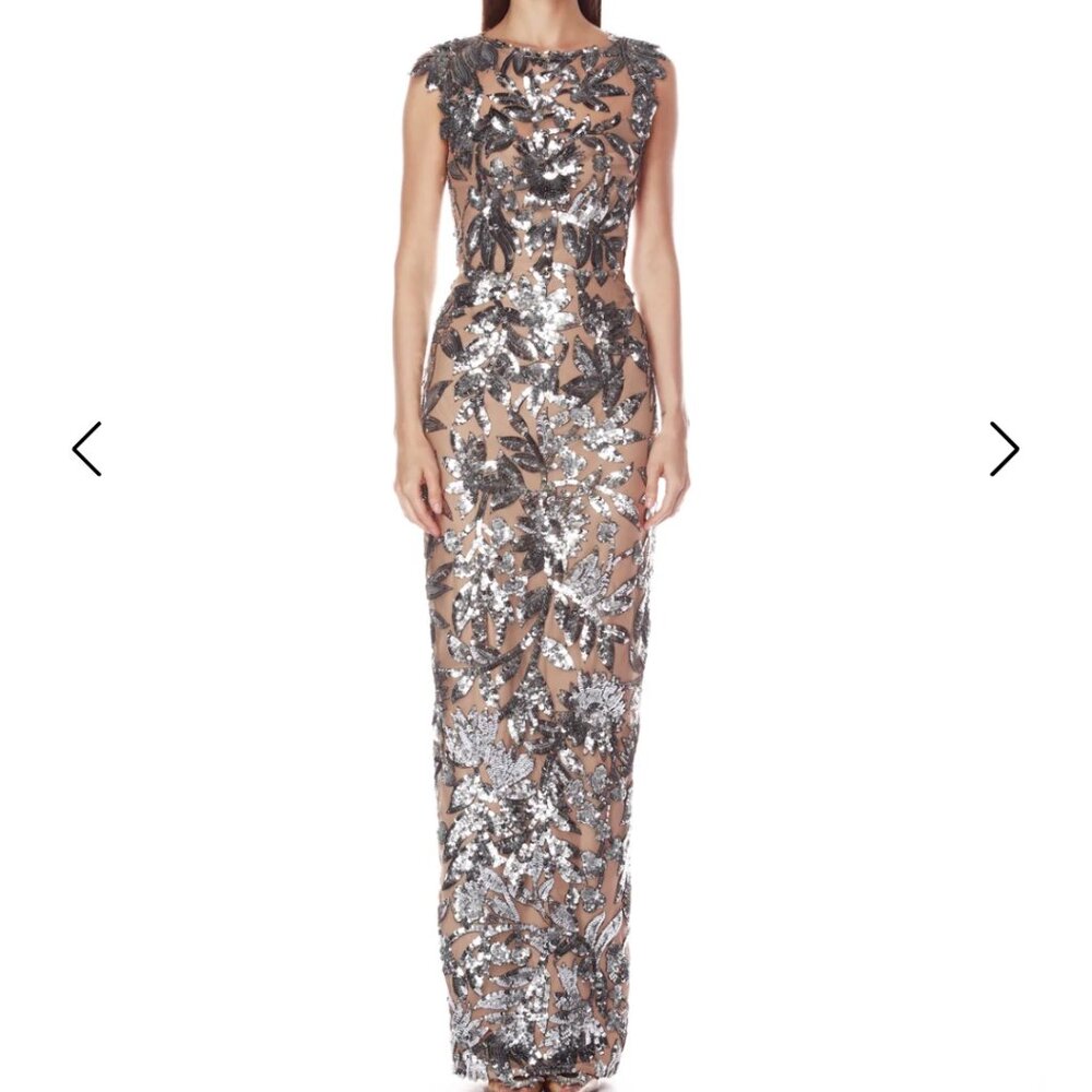 Silver sequin maxi dress.